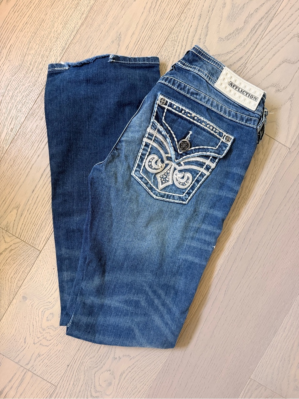 Affliction Indigo Blue Contrast-Stitch women’s Jeans